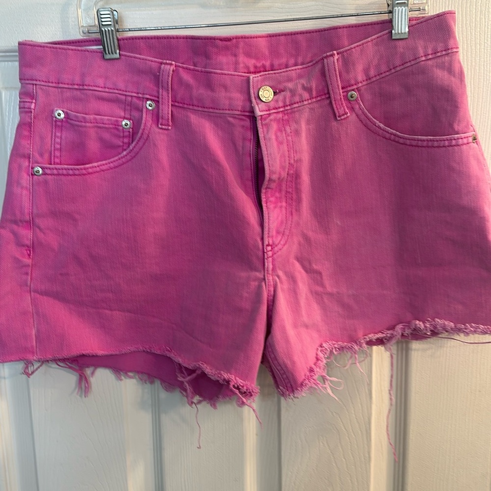 Gap, low stride shorts, pink denim frayed at the bottom size 12